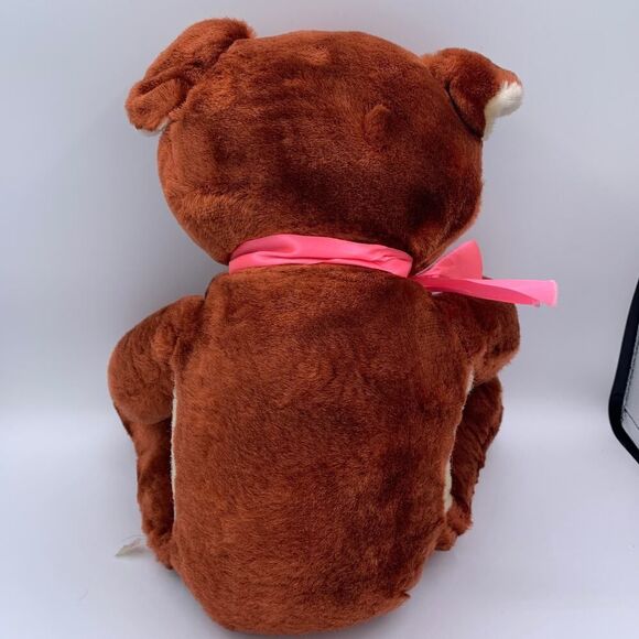Vintage Rushton Company Teddy Bear 22" Brown & Cream Plush Pink Bow 1950s/60s - Picture 6 of 9
